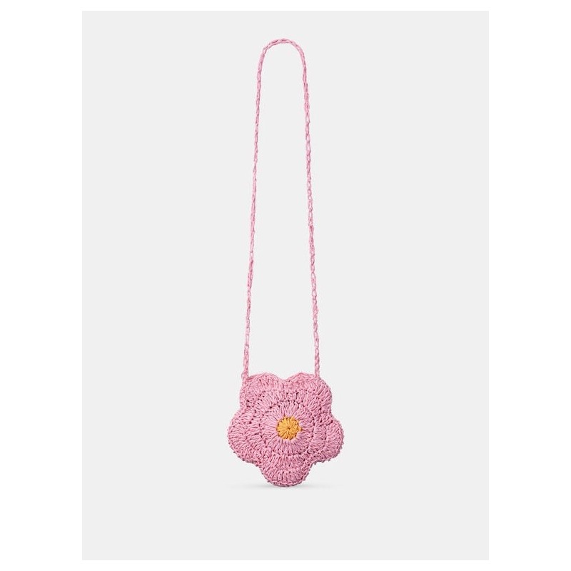 sac rose en paille en forme de fleur