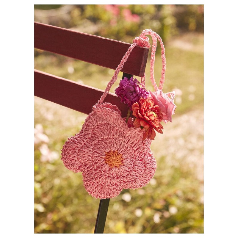 sac rose en paille en forme de fleur