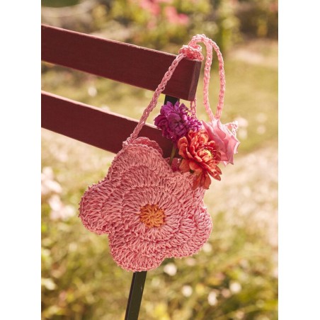 sac rose en paille en forme de fleur