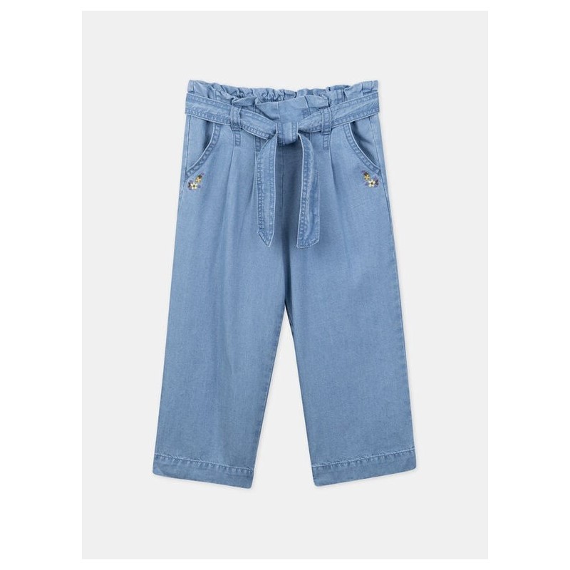 pantalon bleu brodé