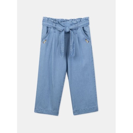 pantalon bleu brodé